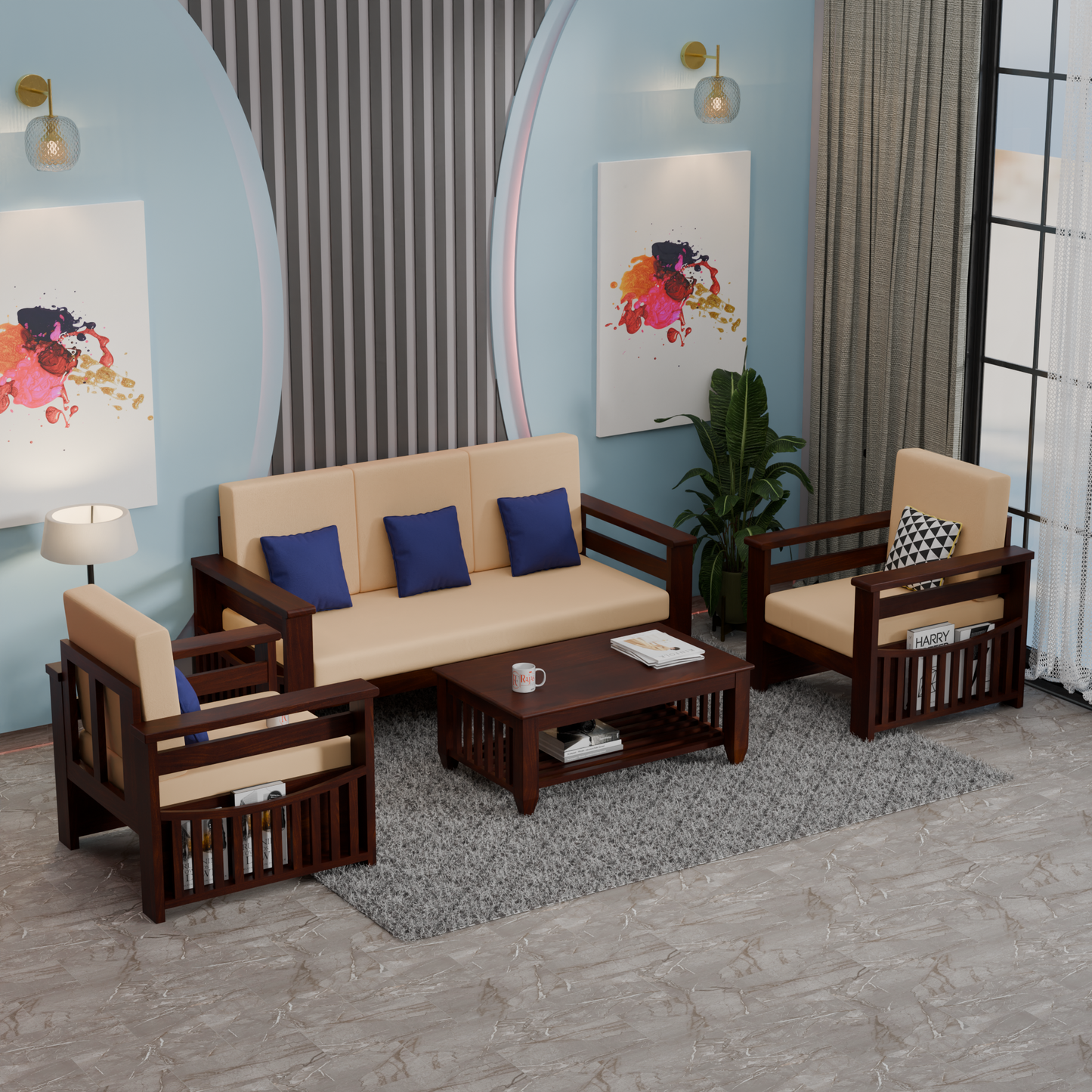 Solid Sheesham Wood Sofa Set 5 Seater | Wooden Sofaset 3+1+1 | Sofa Sets for Living Room