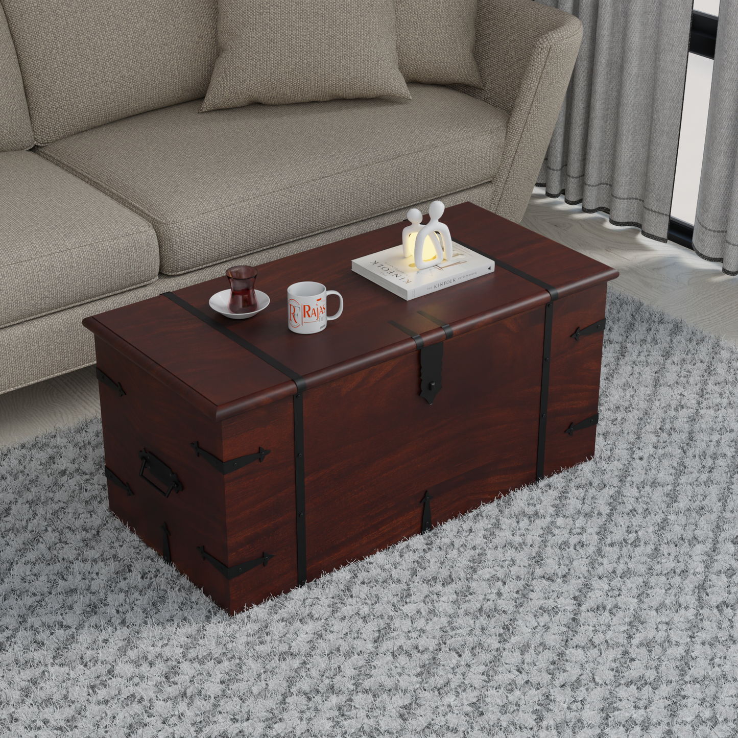 Pomona Solid wooden storage trunk Box for Home with Lock in natural and walnut finish