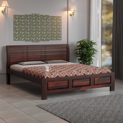 Solid Sheesham Wood King Size Bed with Headboard | Double Bed without Storage in Natural Finish | Double Bed for Bed room