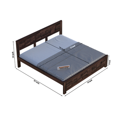 Solid Sheesham Wood King Size Bed with Headboard and Without Storage, Walnut Finish - Rajasthali Furniture 