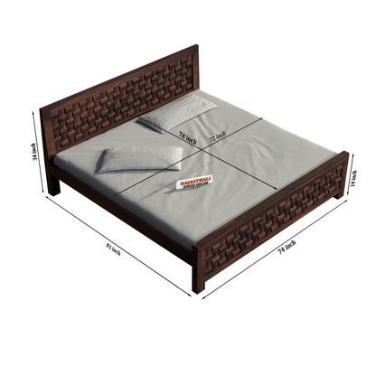 Solid Sheesham Wood King Size Bed with Headboard and Without Storage, Walnut Finish - Rajasthali Furniture 