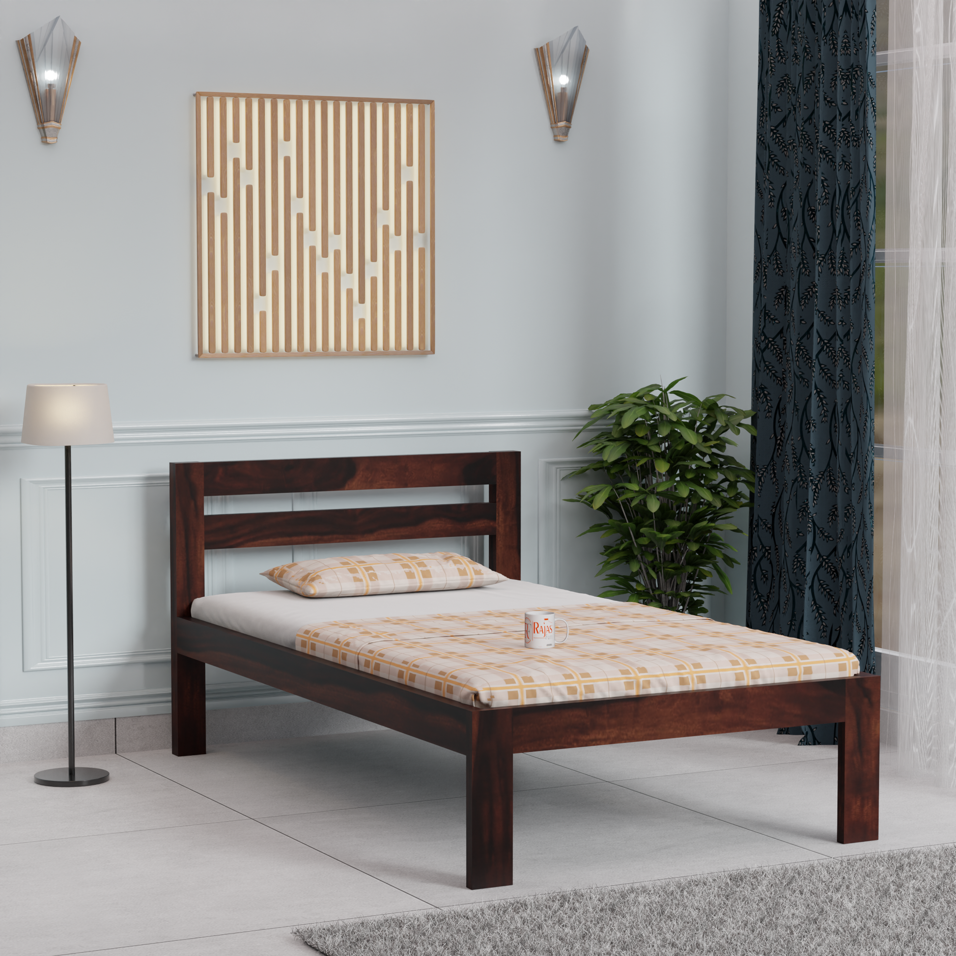 Wooden Single Bed with Open Design Headboard without storage For Bedrrom and kids room in Natural Finish - Rajasthali Furniture 