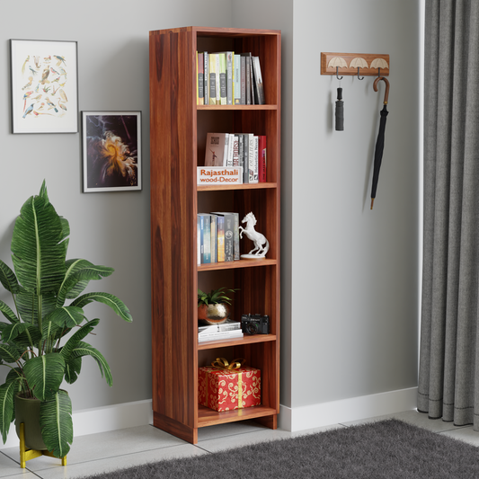 Sheesham Wood Open Book Cabinet with wooden 5 Shelves in Honey Oak and dark Color with Natural and Walnut Finish - Rajasthali Furniture 