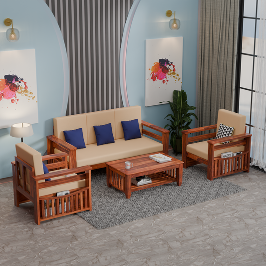Solid Sheesham Wood Sofa Set 5 Seater | Wooden Sofaset 3+1+1 | Sofa Sets for Living Room