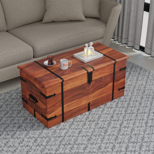 Pomona Solid wooden storage trunk Box for Home with Lock in natural and walnut finish