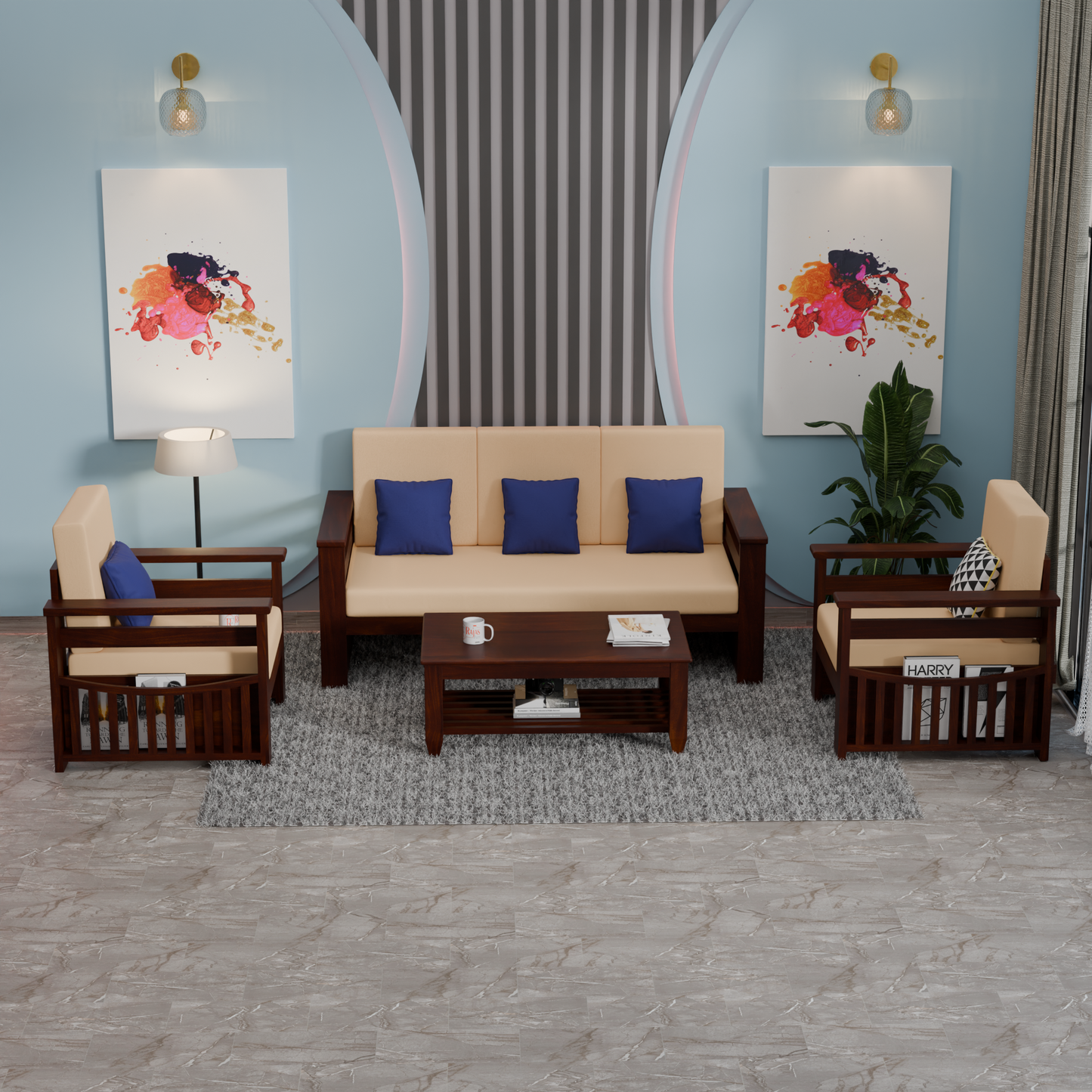 Solid Sheesham Wood Sofa Set 5 Seater | Wooden Sofaset 3+1+1 | Sofa Sets for Living Room