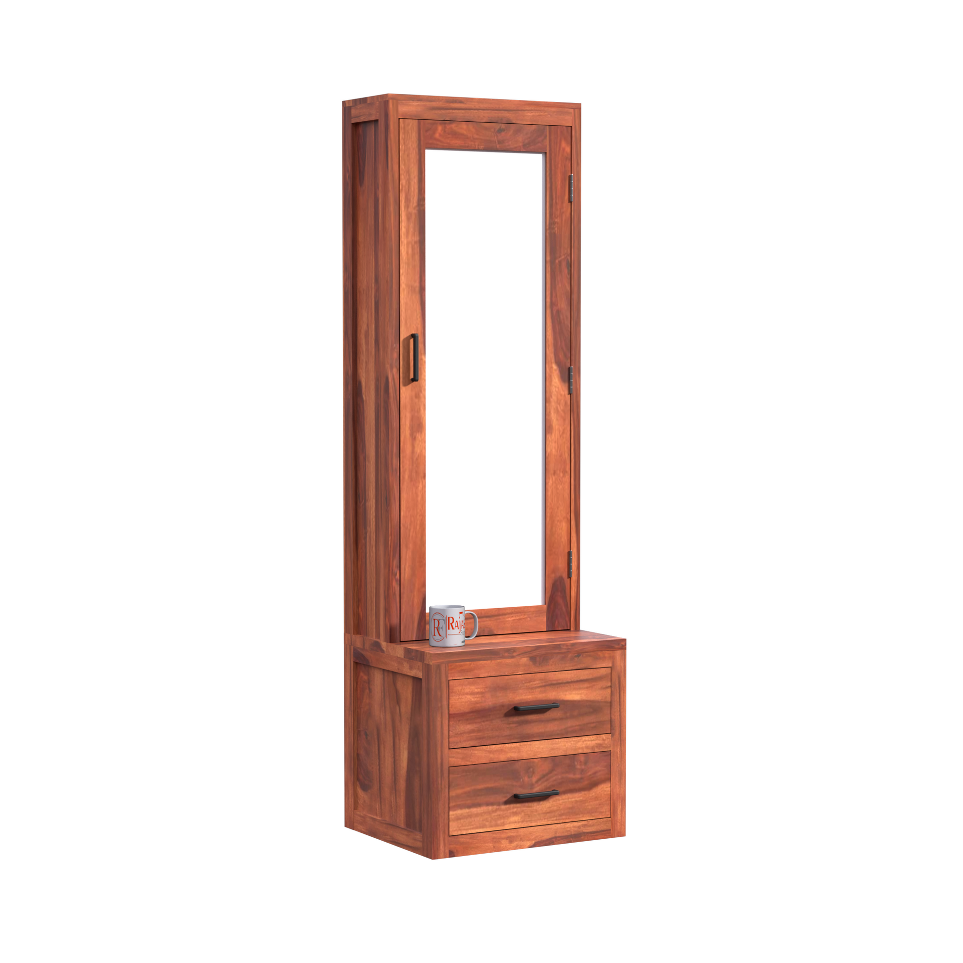 Two Drawer Wooden Dressing Table with Storage and Mirror Dressing Table in Honey Oak and walnut Color With Natural Finish - Rajasthali Furniture 