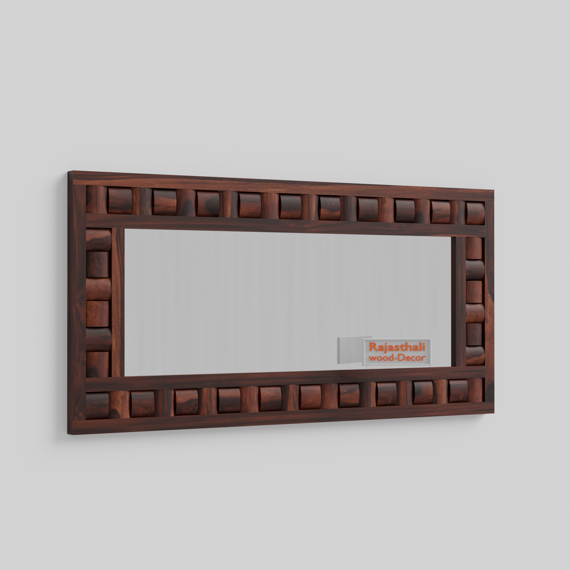 Doyle Wooden Niwar Design Wall Mirror cum Dresser Mirror for Bedroom or Washroom in Natural and Walnut Finish 58 inches - Rajasthali Furniture 