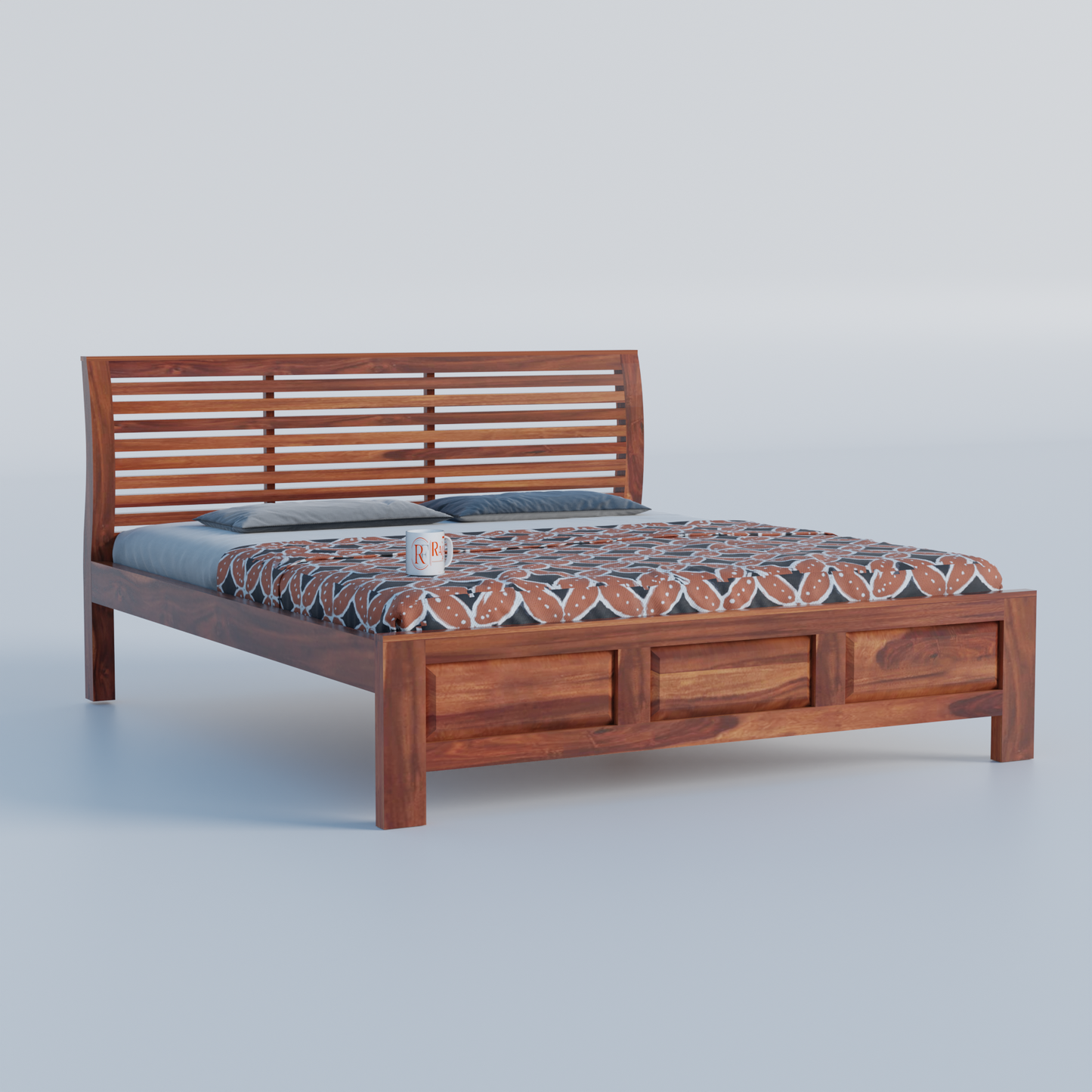 Solid Sheesham Wood King Size Bed with Headboard | Double Bed without Storage in Natural Finish | Double Bed for Bed room