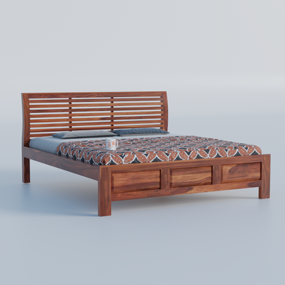 Solid Sheesham Wood King Size Bed with Headboard | Double Bed without Storage in Natural Finish | Double Bed for Bed room