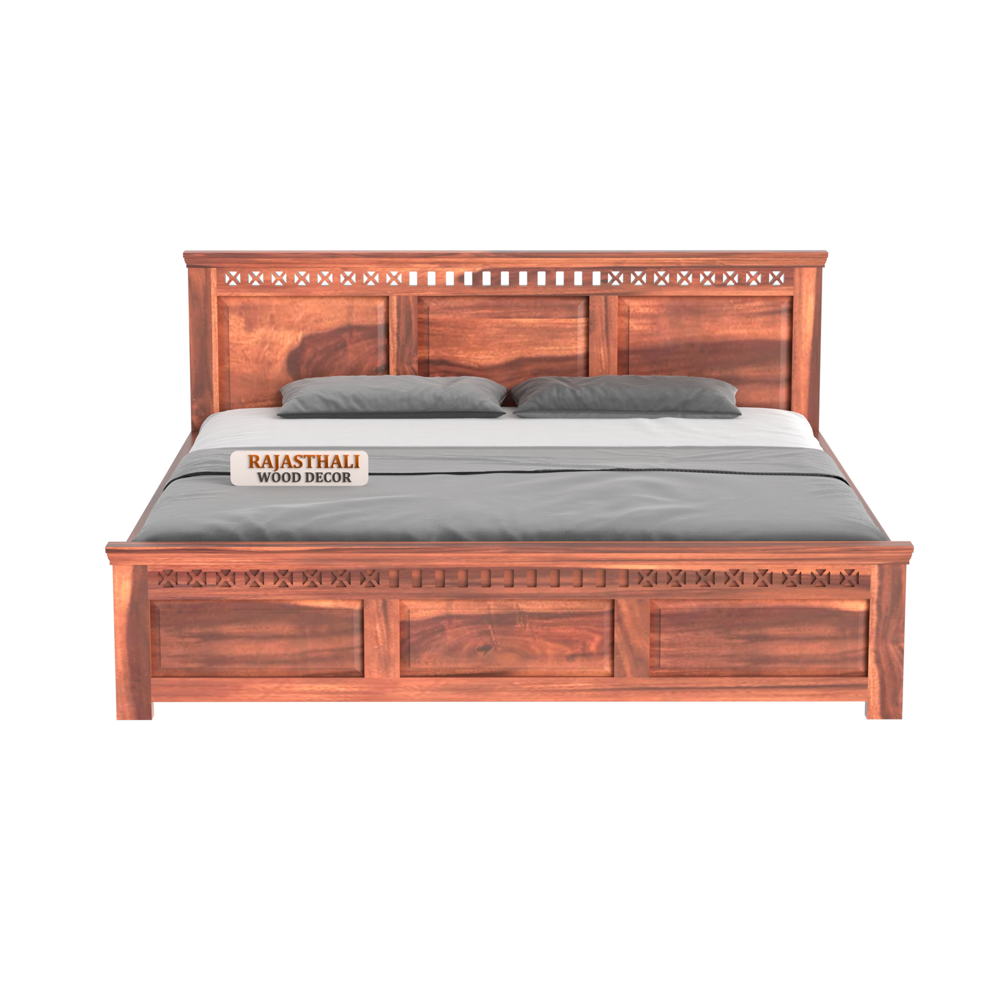 Solid Sheesham Wood King Size Bed with Headboard and Without Storage, Natural Finish - Rajasthali Furniture 