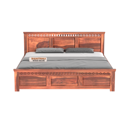Solid Sheesham Wood King Size Bed with Headboard and Without Storage, Natural Finish - Rajasthali Furniture 