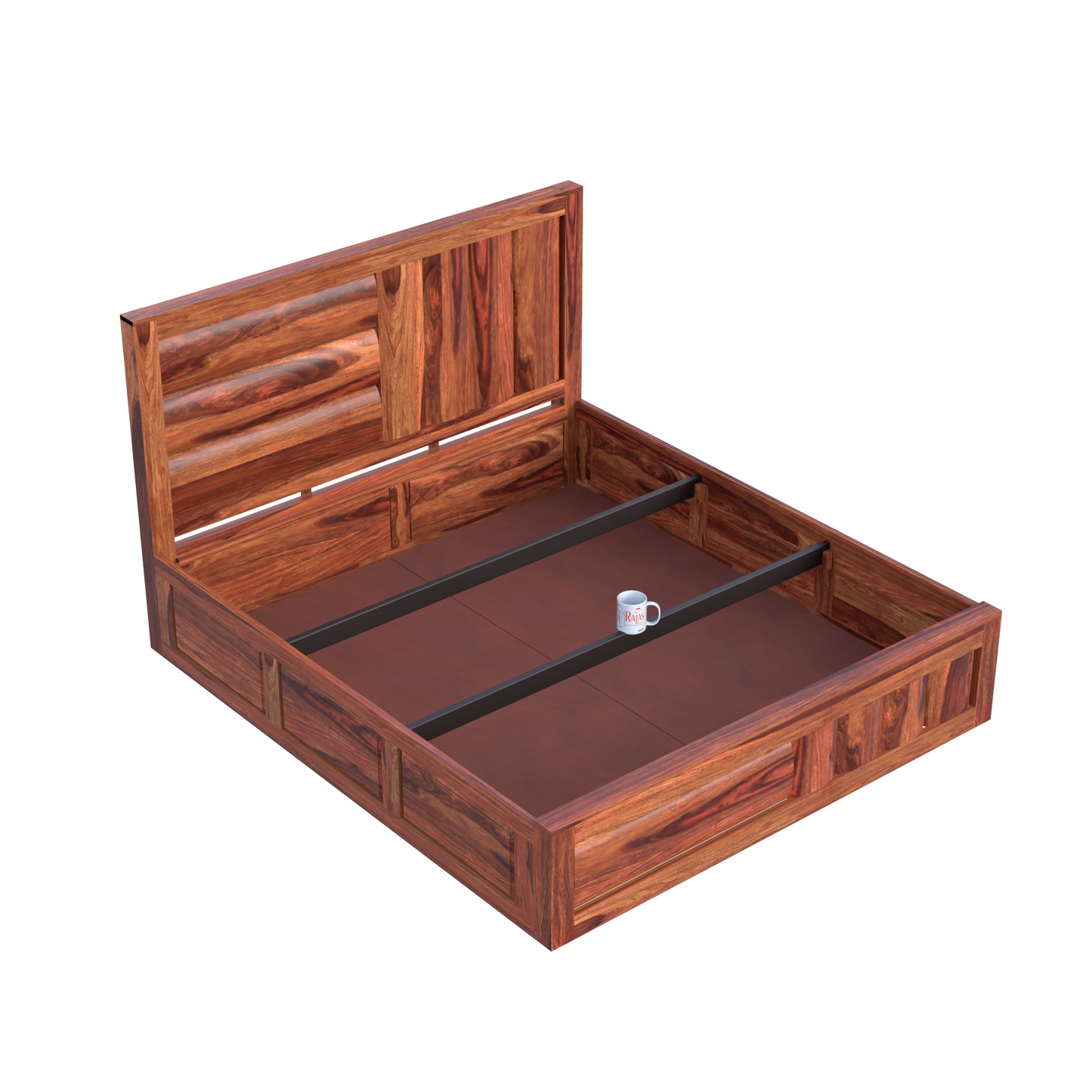 Solid Wood King Size Badi Niwar Double Bed with Box Storage in Natural Finish - Rajasthali Furniture 