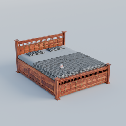 Solid Wood King Size Double with Brass LT Plus Design in Honey Oak and Walnut Color
