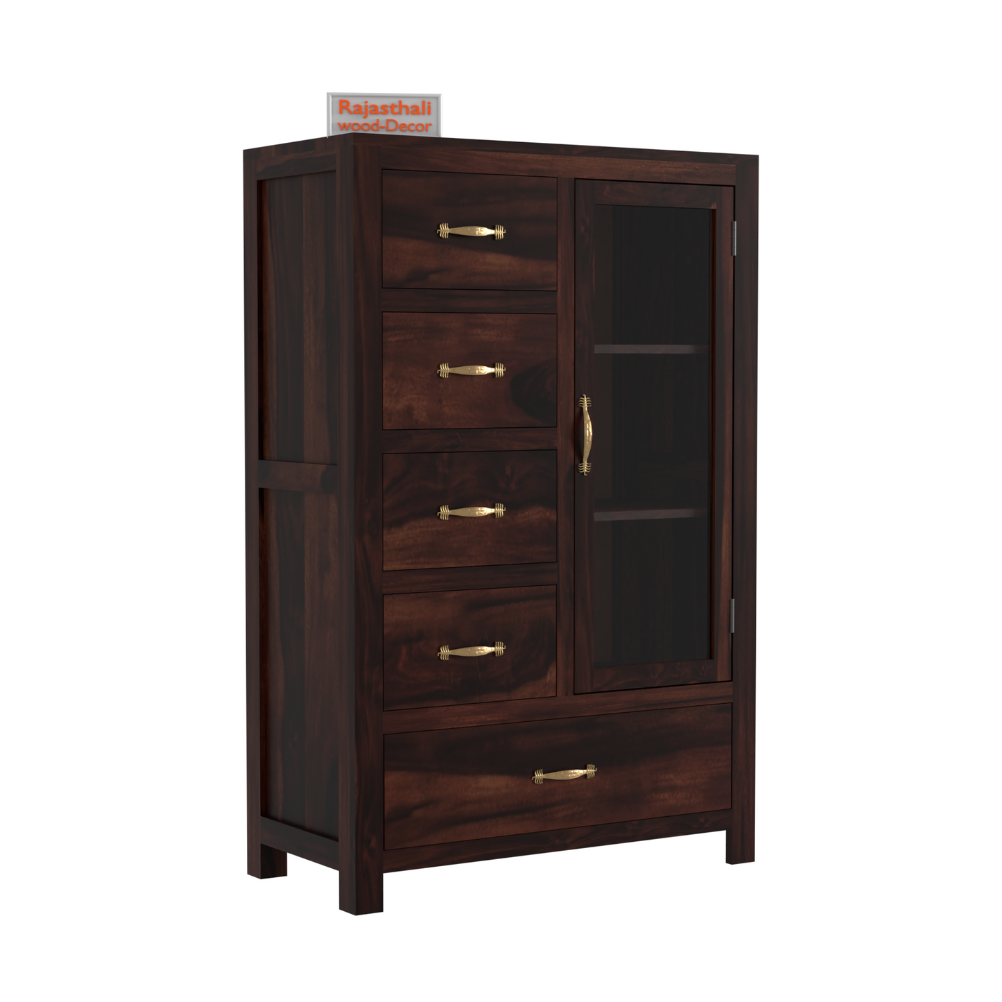 Wooden Display Sideboard cabinet cum chest of drawers for living room - Rajasthali Furniture 