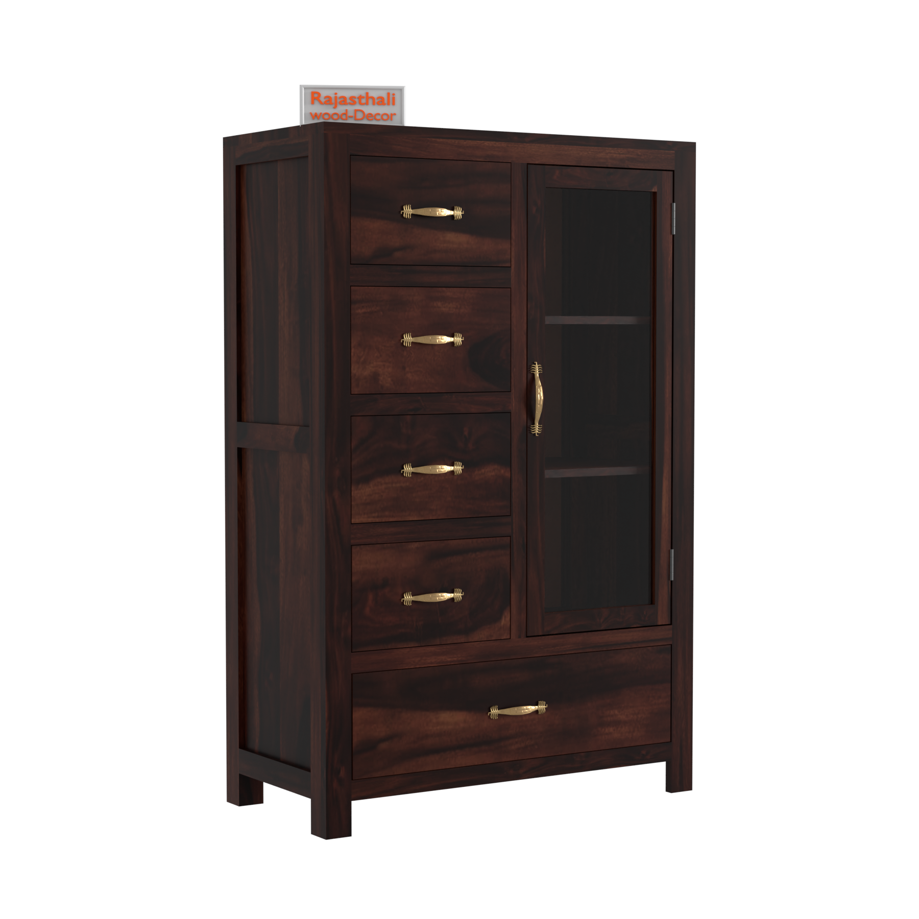 Wooden Display Sideboard cabinet cum chest of drawers for living room - Rajasthali Furniture 