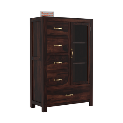 Wooden Display Sideboard cabinet cum chest of drawers for living room - Rajasthali Furniture 
