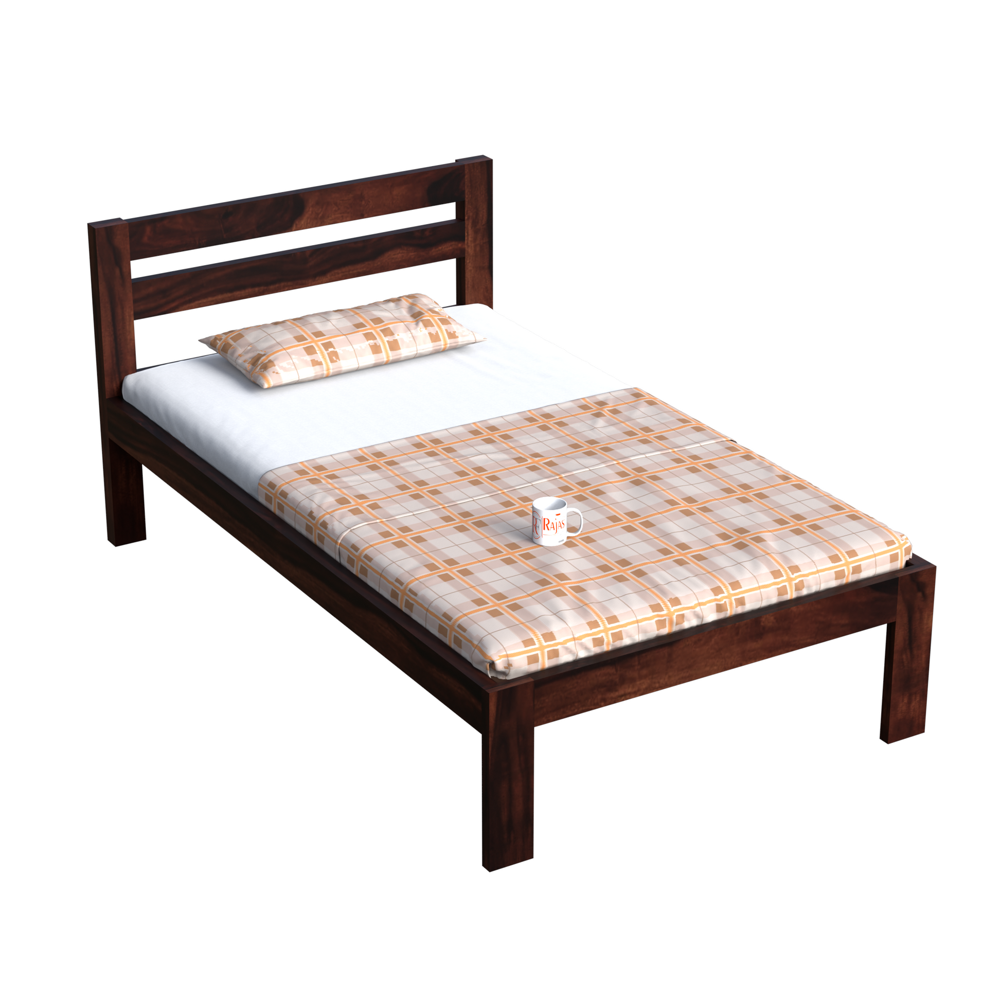 Wooden Single Bed with Open Design Headboard without storage For Bedrrom and kids room in Natural Finish - Rajasthali Furniture 