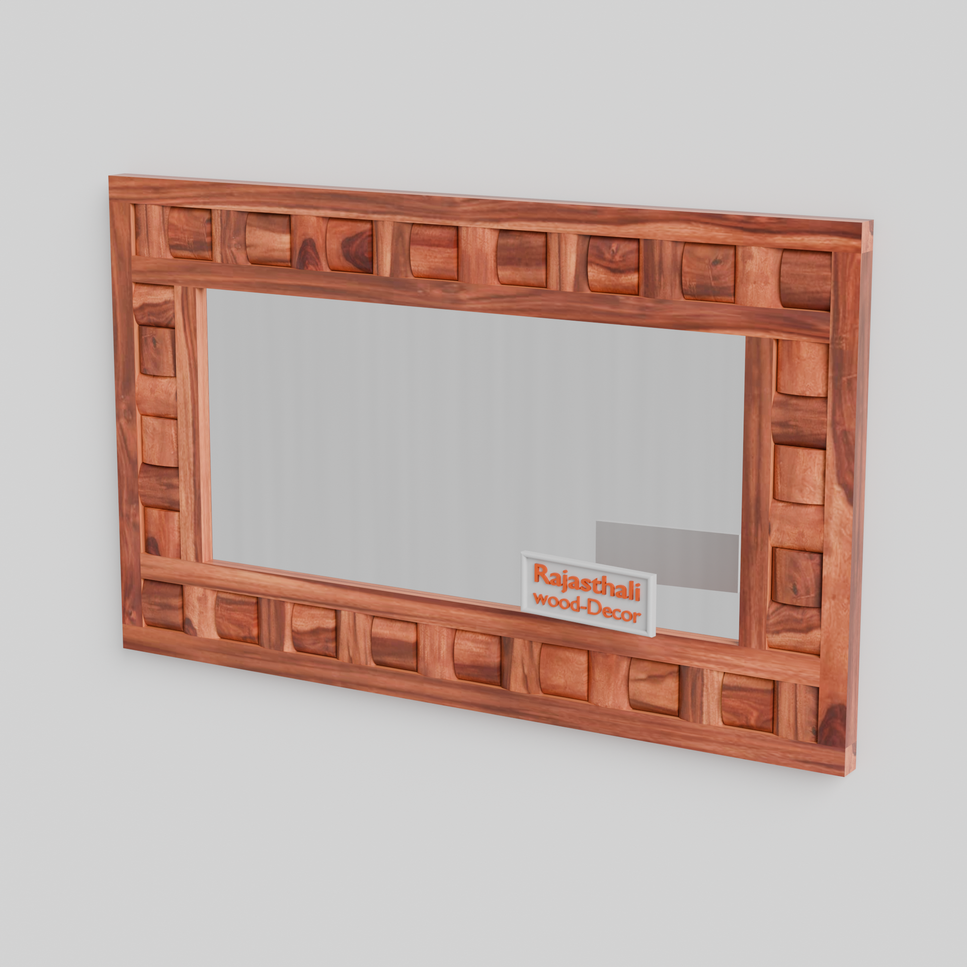 Doyle Wooden Niwar Design Wall Mirror cum Dresser Mirror for Bedroom or Washroom in Natural and Walnut Finish 46inches - Rajasthali Furniture 