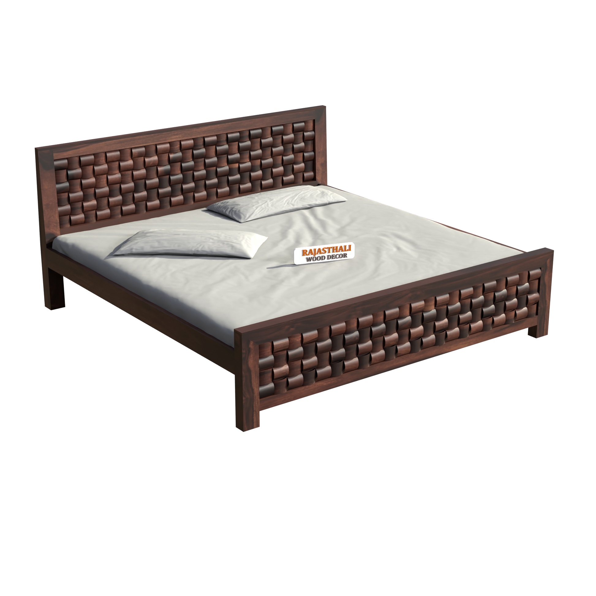 Solid Sheesham Wood King Size Bed with Headboard and Without Storage, Walnut Finish - Rajasthali Furniture 