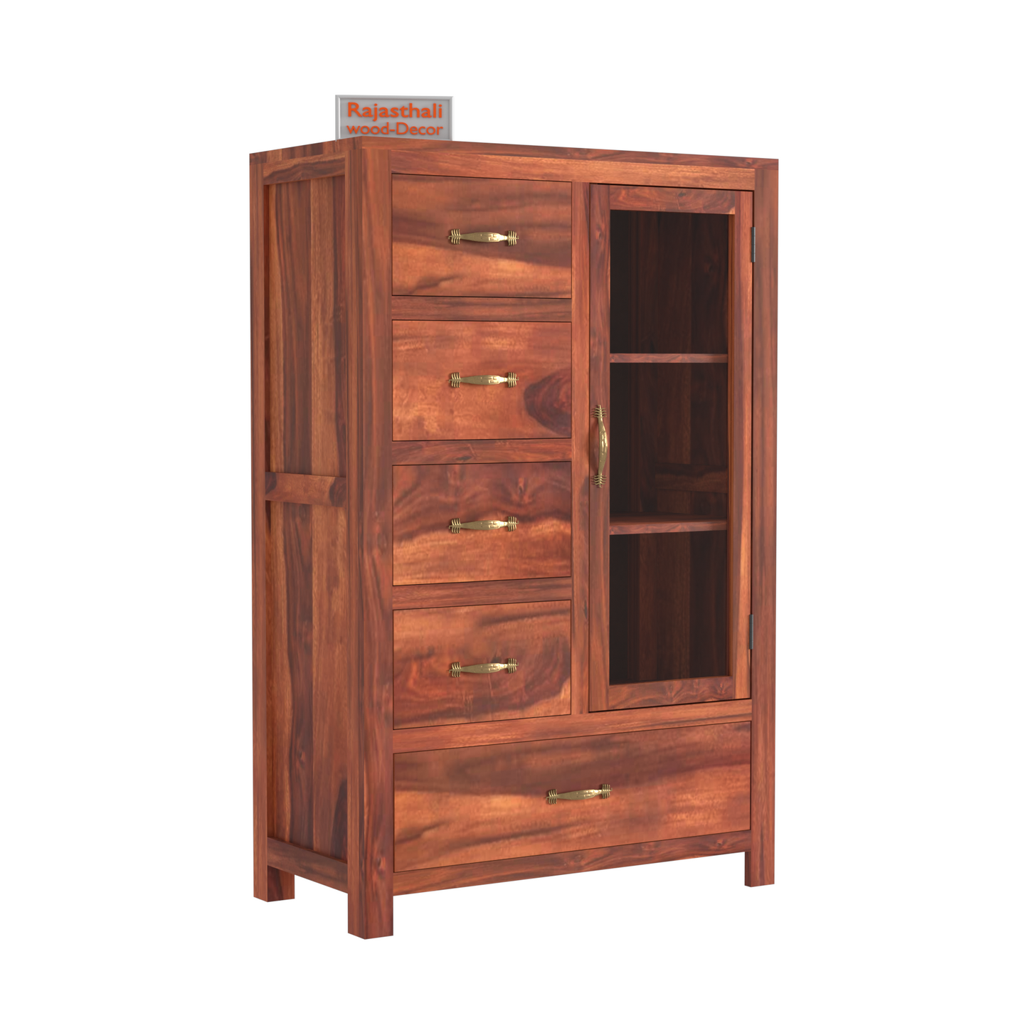 Wooden Display Sideboard cabinet cum chest of drawers for living room - Rajasthali Furniture 