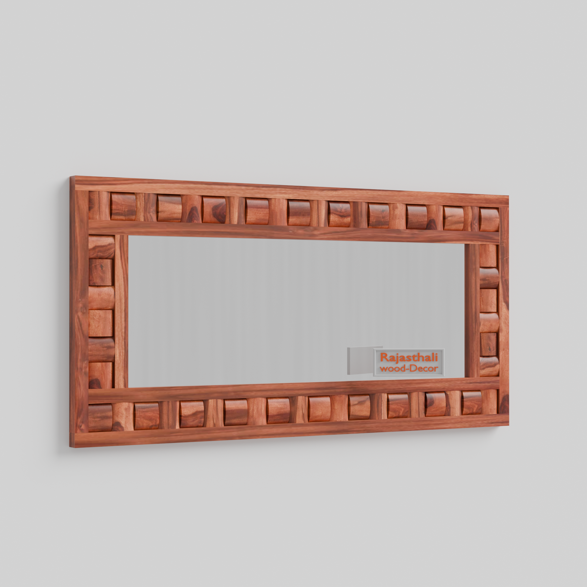 Doyle Wooden Niwar Design Wall Mirror cum Dresser Mirror for Bedroom or Washroom in Natural and Walnut Finish 58 inches - Rajasthali Furniture 