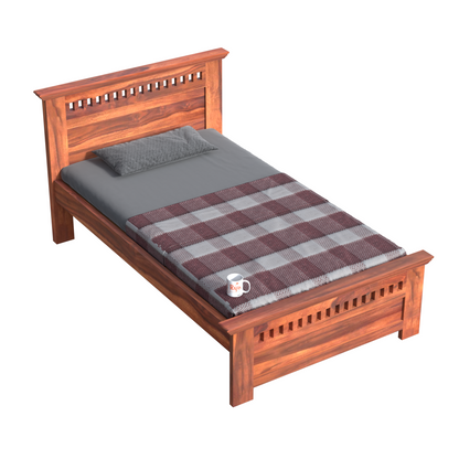 Wooden Single Bed with Block Design without storage for Bedrrom in Natural and Walnut Finish - Rajasthali Furniture 