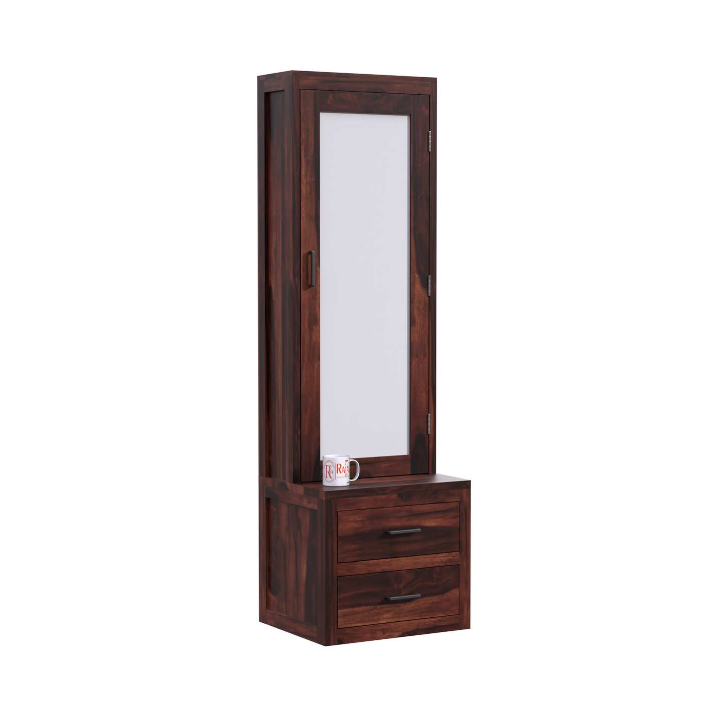 Two Drawer Wooden Dressing Table with Storage and Mirror Dressing Table in Honey Oak and walnut Color With Natural Finish - Rajasthali Furniture 