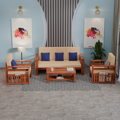 Solid Sheesham Wood Sofa Set 5 Seater | Wooden Sofaset 3+1+1 | Sofa Sets for Living Room