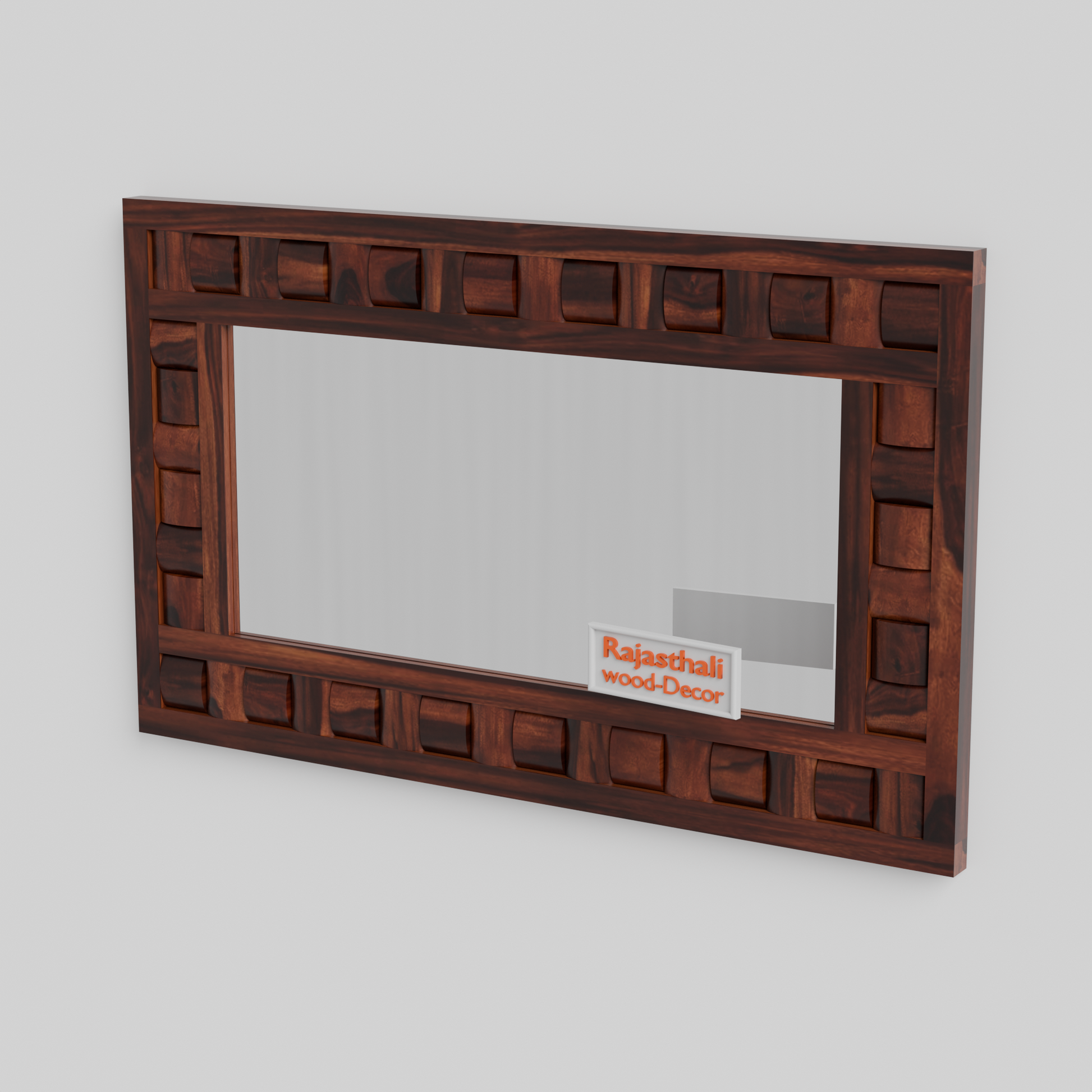 Doyle Wooden Niwar Design Wall Mirror cum Dresser Mirror for Bedroom or Washroom in Natural and Walnut Finish 46inches - Rajasthali Furniture 