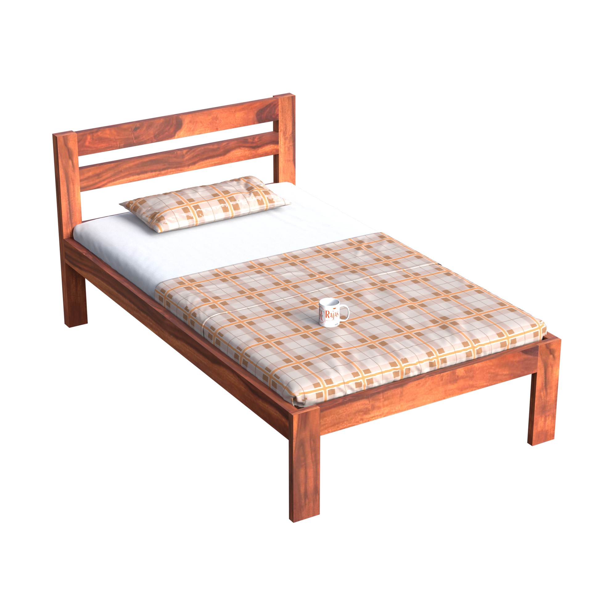 Wooden Single Bed with Open Design Headboard without storage For Bedrrom and kids room in Natural Finish - Rajasthali Furniture 
