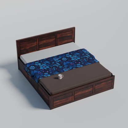 Solid Sheesham Wood King Size Bed with Headboard | Double Bed with Storage in Natural and Walnut Finish