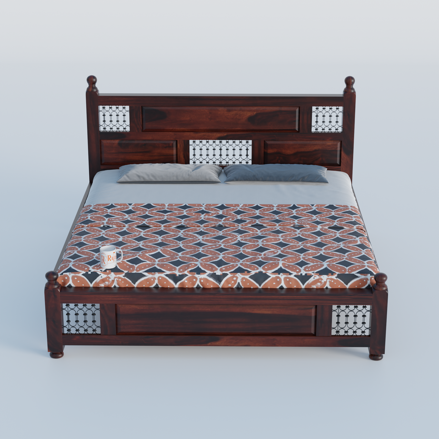 Solid Sheesham Wood King Size Bed with Headboard | Double Bed without Storage in Natural Finish | Double Bed for Bed room