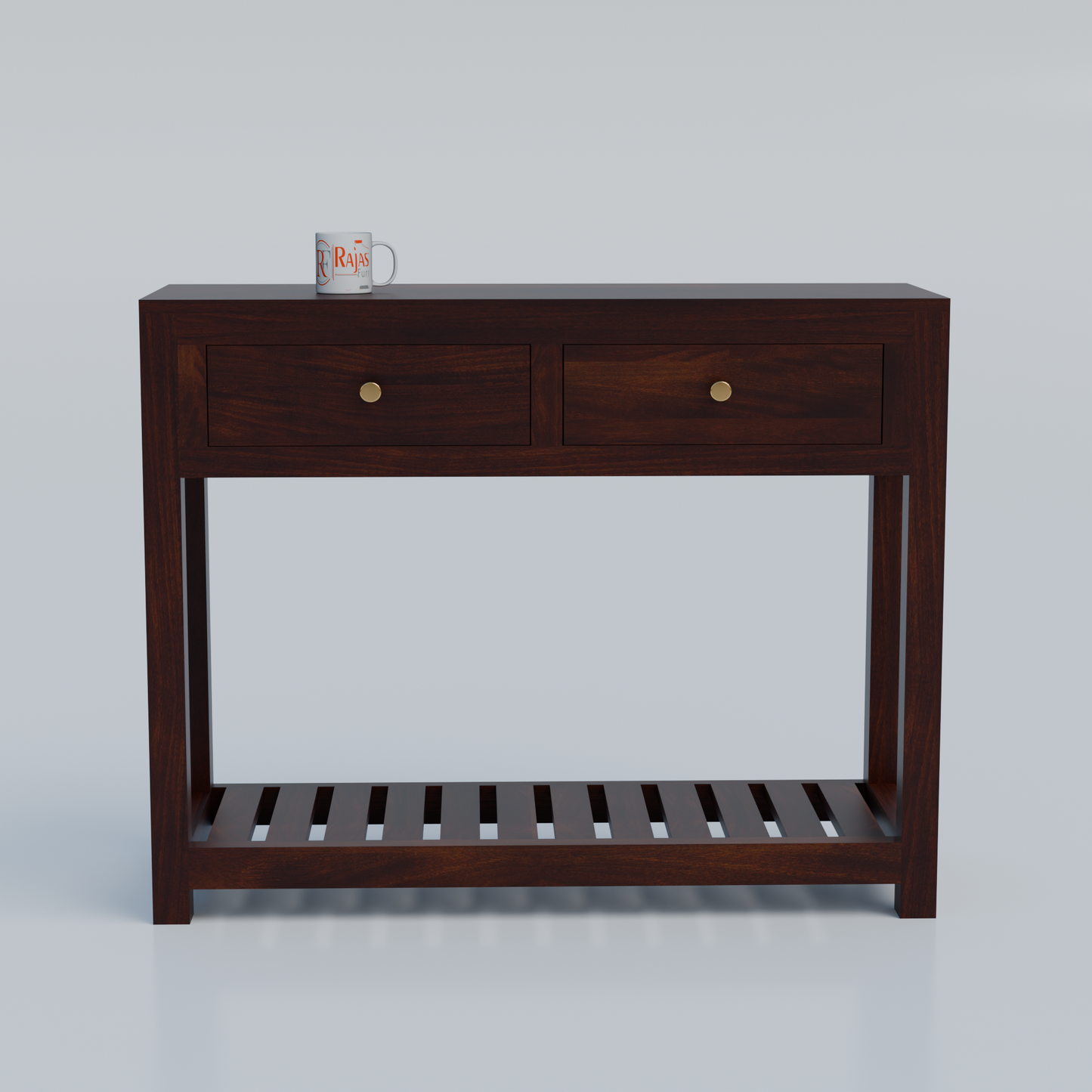 Solid Wood Two Drawer Console Unit with Table Top for Your Bedroom, Wooden Console for Bathroom in Natural Finish