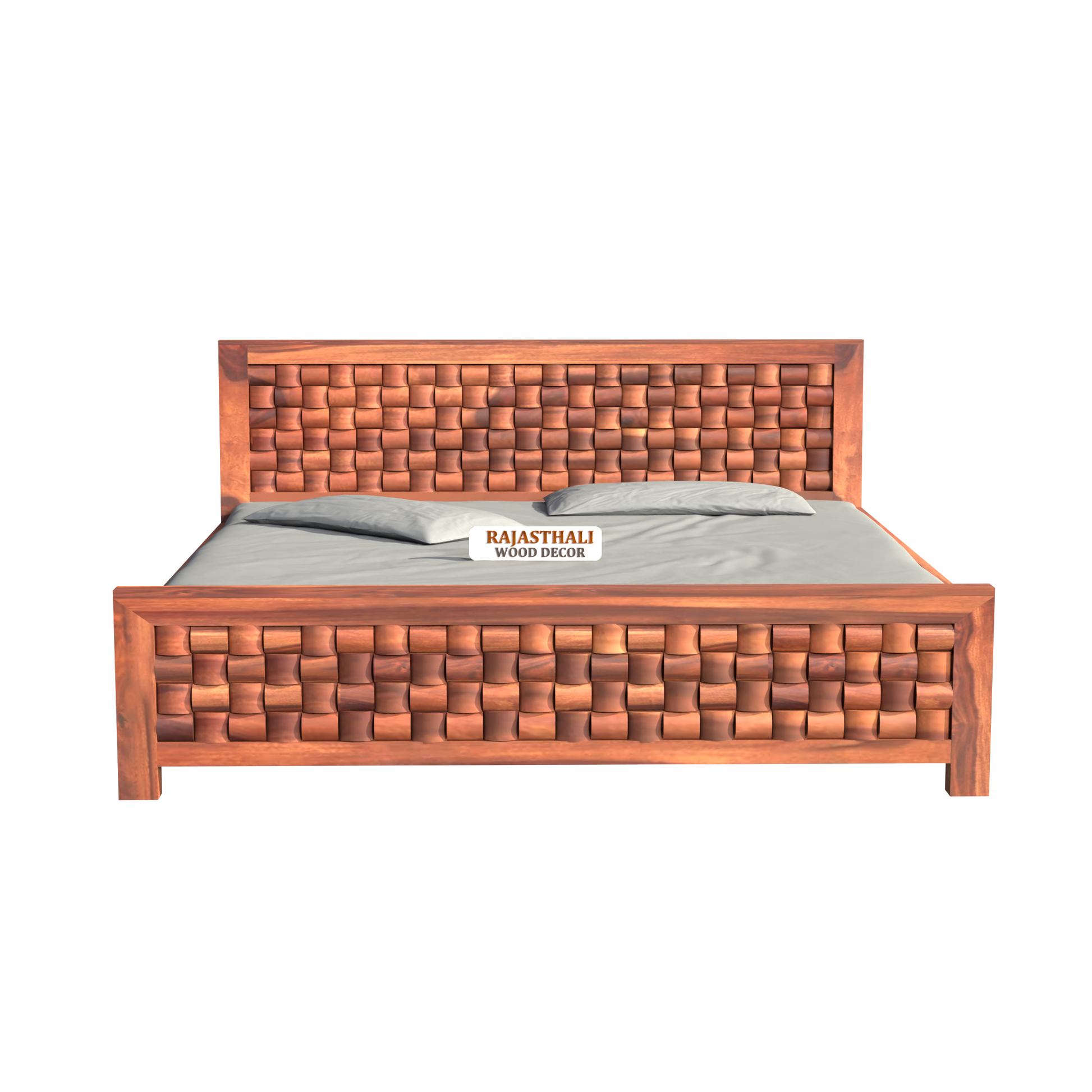 Solid Sheesham Wood King Size Bed with Headboard and Without Storage, Natural Finish - Rajasthali Furniture 