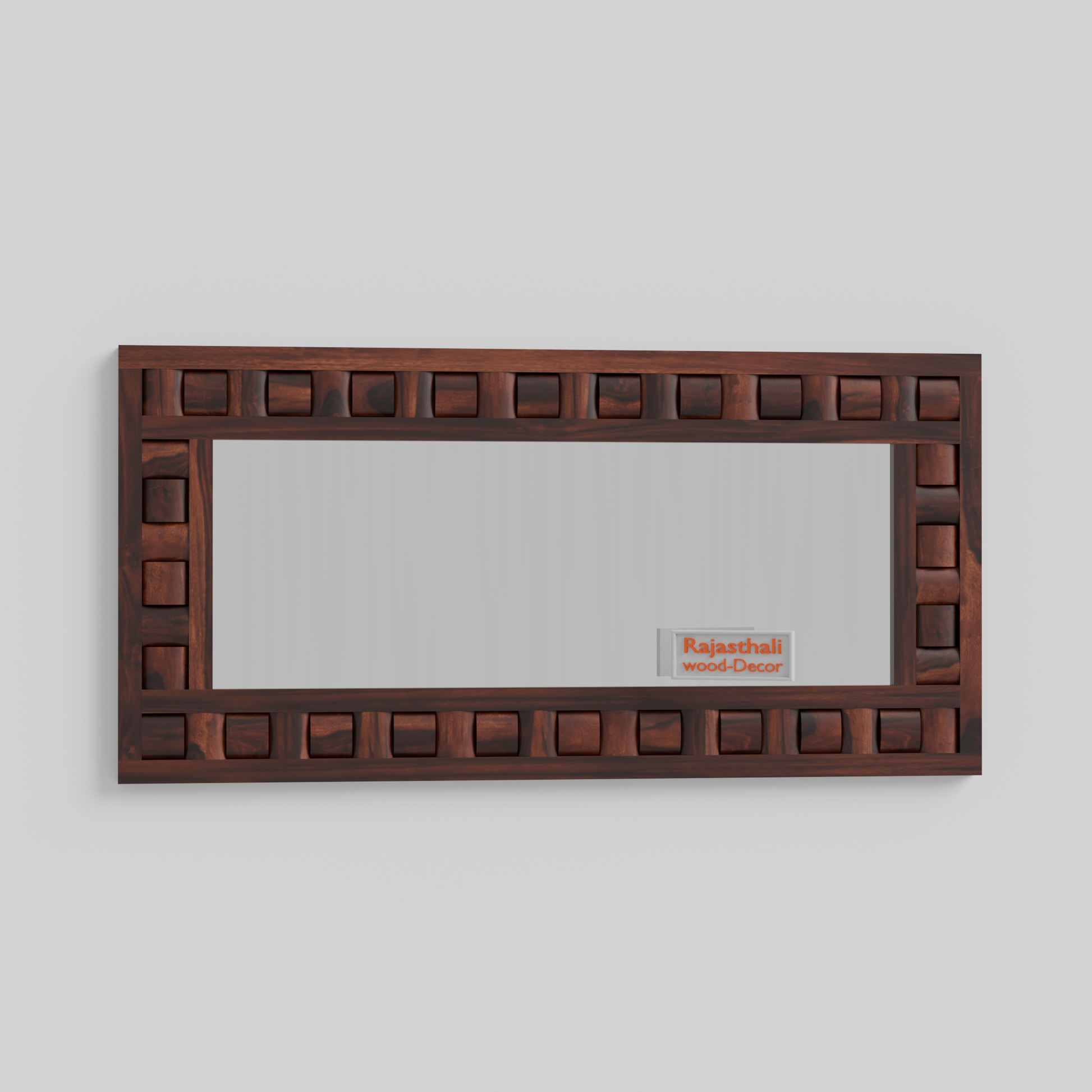 Doyle Wooden Niwar Design Wall Mirror cum Dresser Mirror for Bedroom or Washroom in Natural and Walnut Finish 58 inches - Rajasthali Furniture 