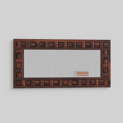 Doyle Wooden Niwar Design Wall Mirror cum Dresser Mirror for Bedroom or Washroom in Natural and Walnut Finish 58 inches - Rajasthali Furniture 