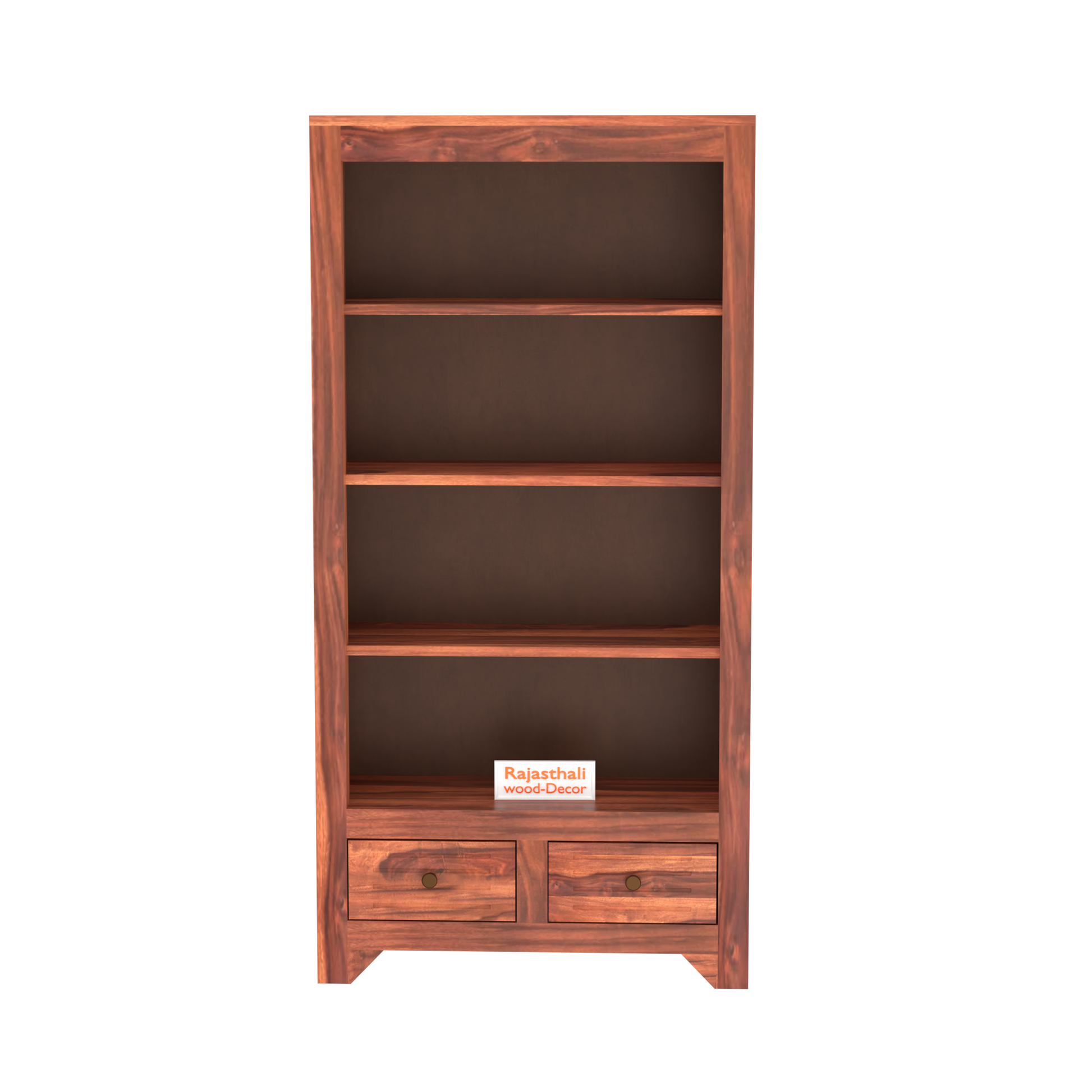 Wooden  Two Drawer 3 Shelves book shelf cum display cabinet in Honey Oak Color with Natural Finish - Rajasthali Furniture 
