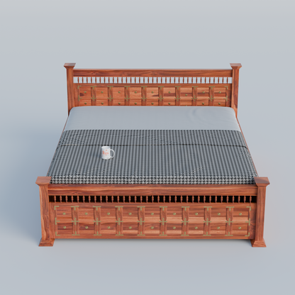 Solid Wood King Size Double with Brass LT Plus Design in Honey Oak and Walnut Color