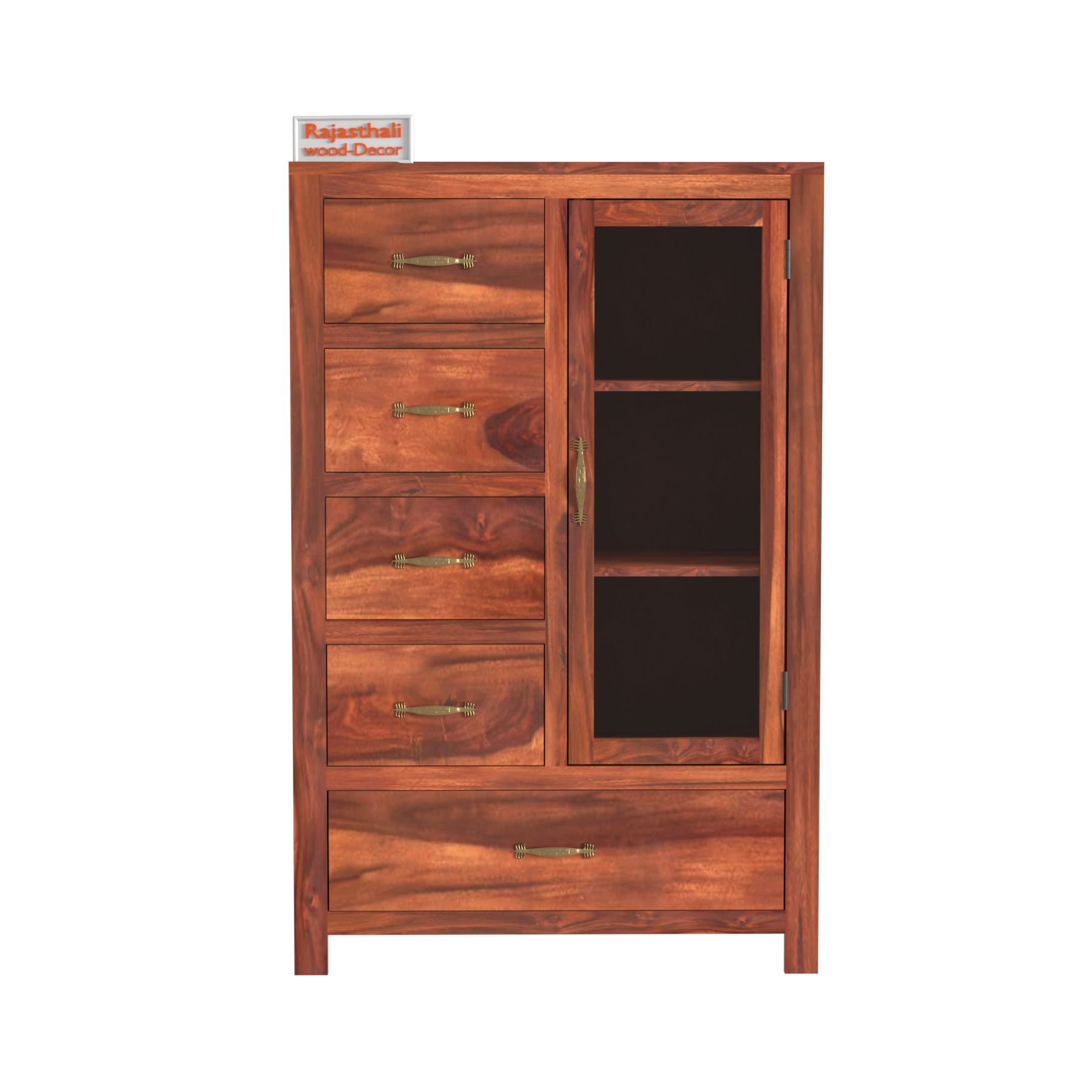 Wooden Display Sideboard cabinet cum chest of drawers for living room - Rajasthali Furniture 