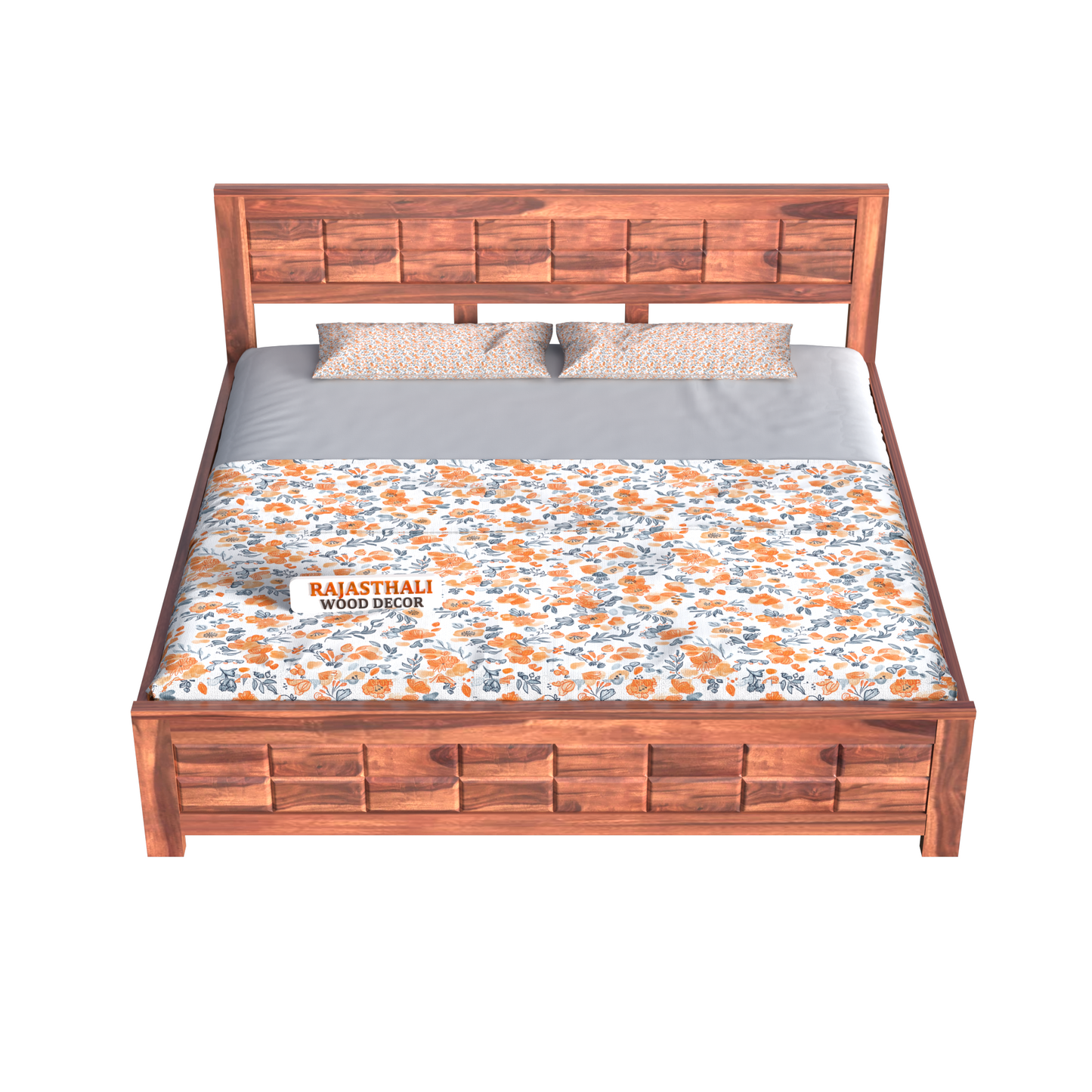 Solid Sheesham Wood King Size Bed with Headboard and Without Storage, Natural Finish - Rajasthali Furniture 