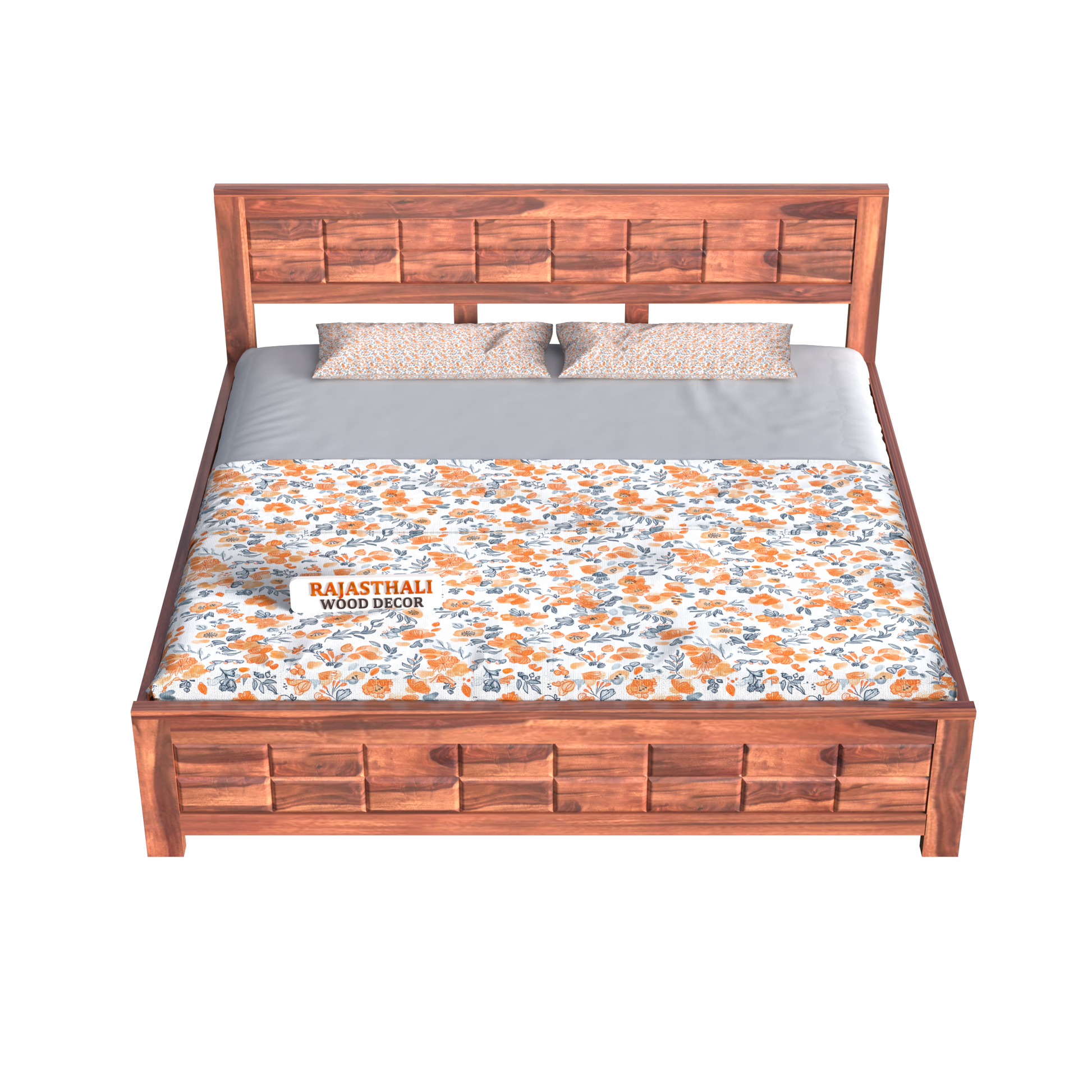 Solid Sheesham Wood King Size Bed with Headboard and Without Storage, Natural Finish - Rajasthali Furniture 