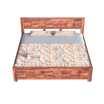 Solid Sheesham Wood King Size Bed with Headboard and Without Storage, Natural Finish - Rajasthali Furniture 