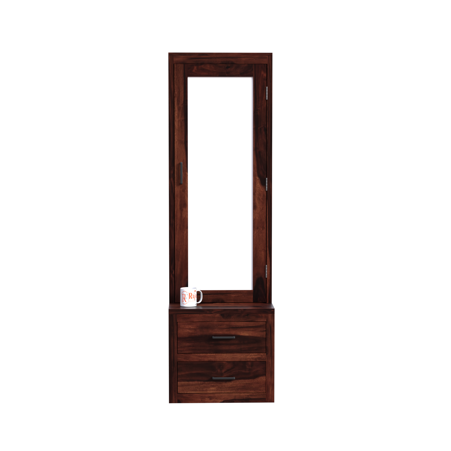 Two Drawer Wooden Dressing Table with Storage and Mirror Dressing Table in Honey Oak and walnut Color With Natural Finish - Rajasthali Furniture 