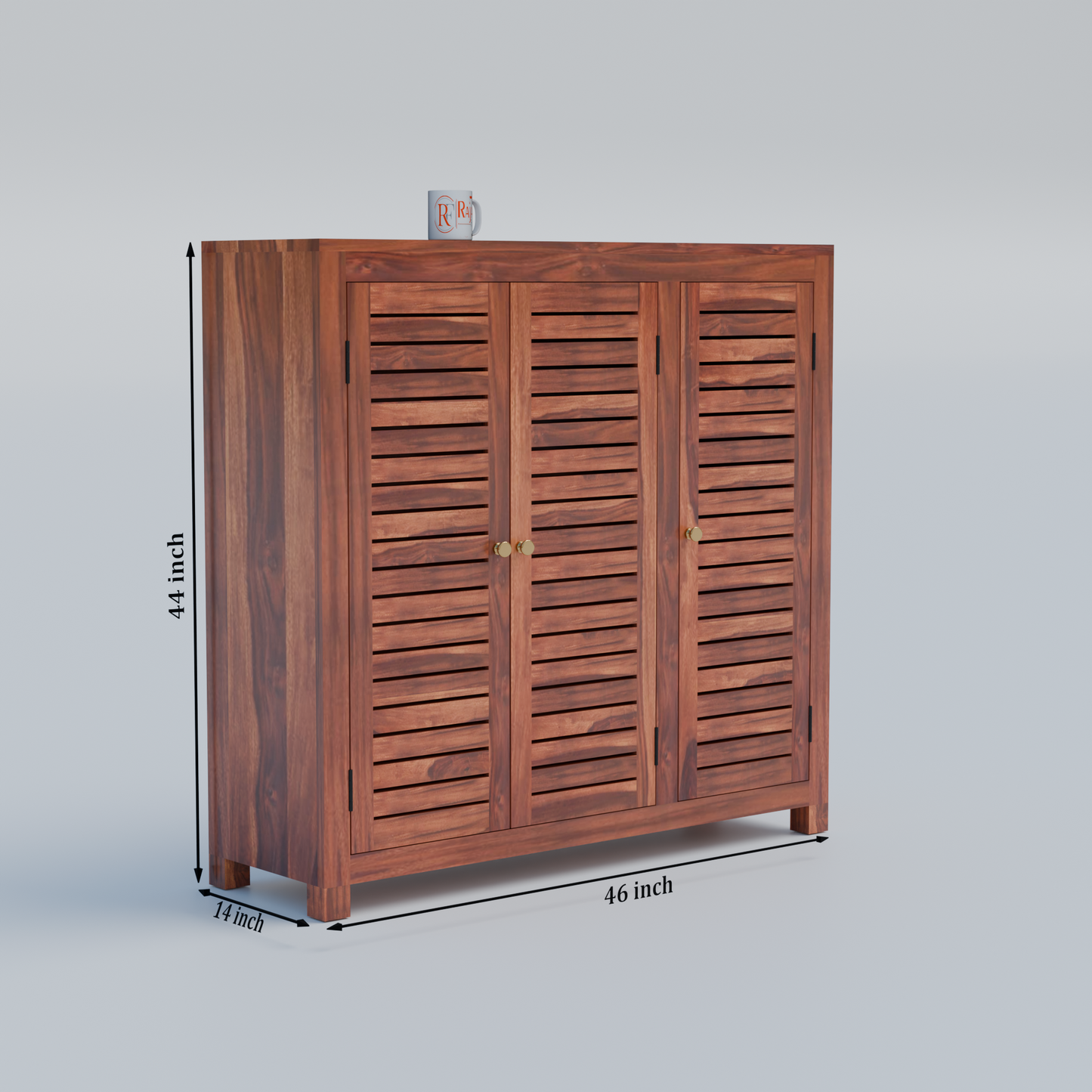 Haze Solid Wood Three Door One Drawer Shoe Rack in Honey Oak Finish