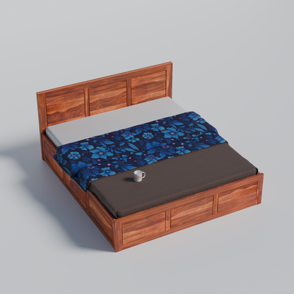 Solid Sheesham Wood King Size Bed with Headboard | Double Bed with Storage in Natural and Walnut Finish
