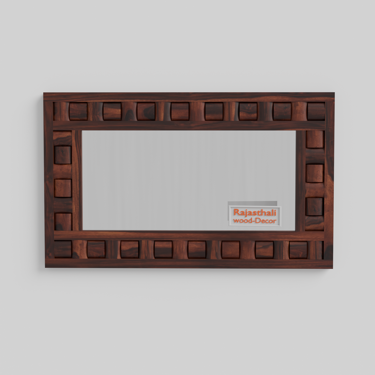 Doyle Wooden Niwar Design Wall Mirror cum Dresser Mirror for Bedroom or Washroom in Natural and Walnut Finish 46inches - Rajasthali Furniture 