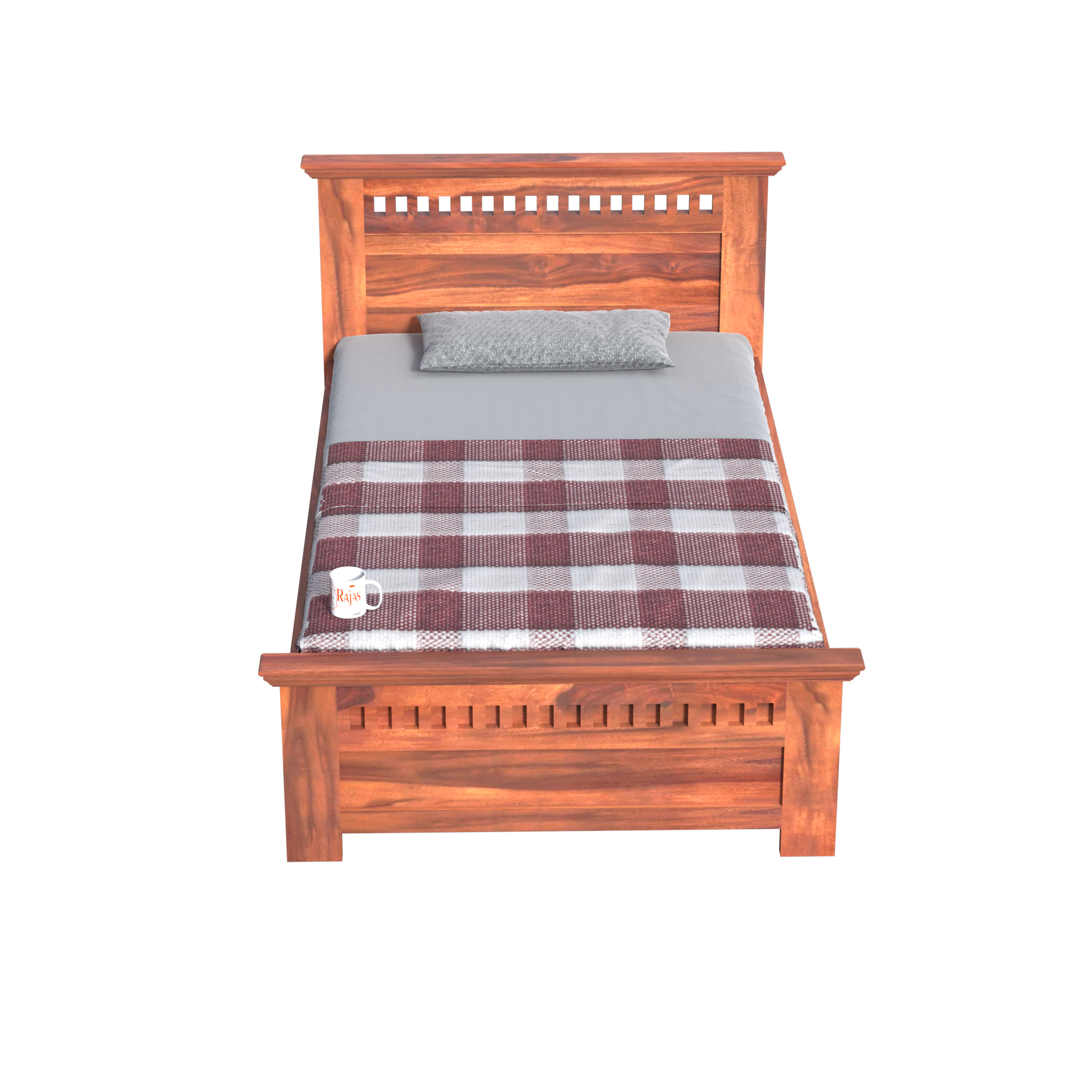 Wooden Single Bed with Block Design without storage for Bedrrom in Natural and Walnut Finish - Rajasthali Furniture 