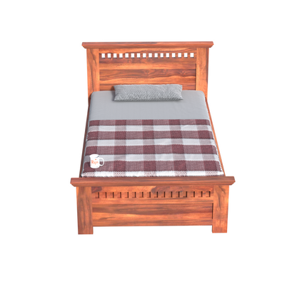 Wooden Single Bed with Block Design without storage for Bedrrom in Natural and Walnut Finish - Rajasthali Furniture 