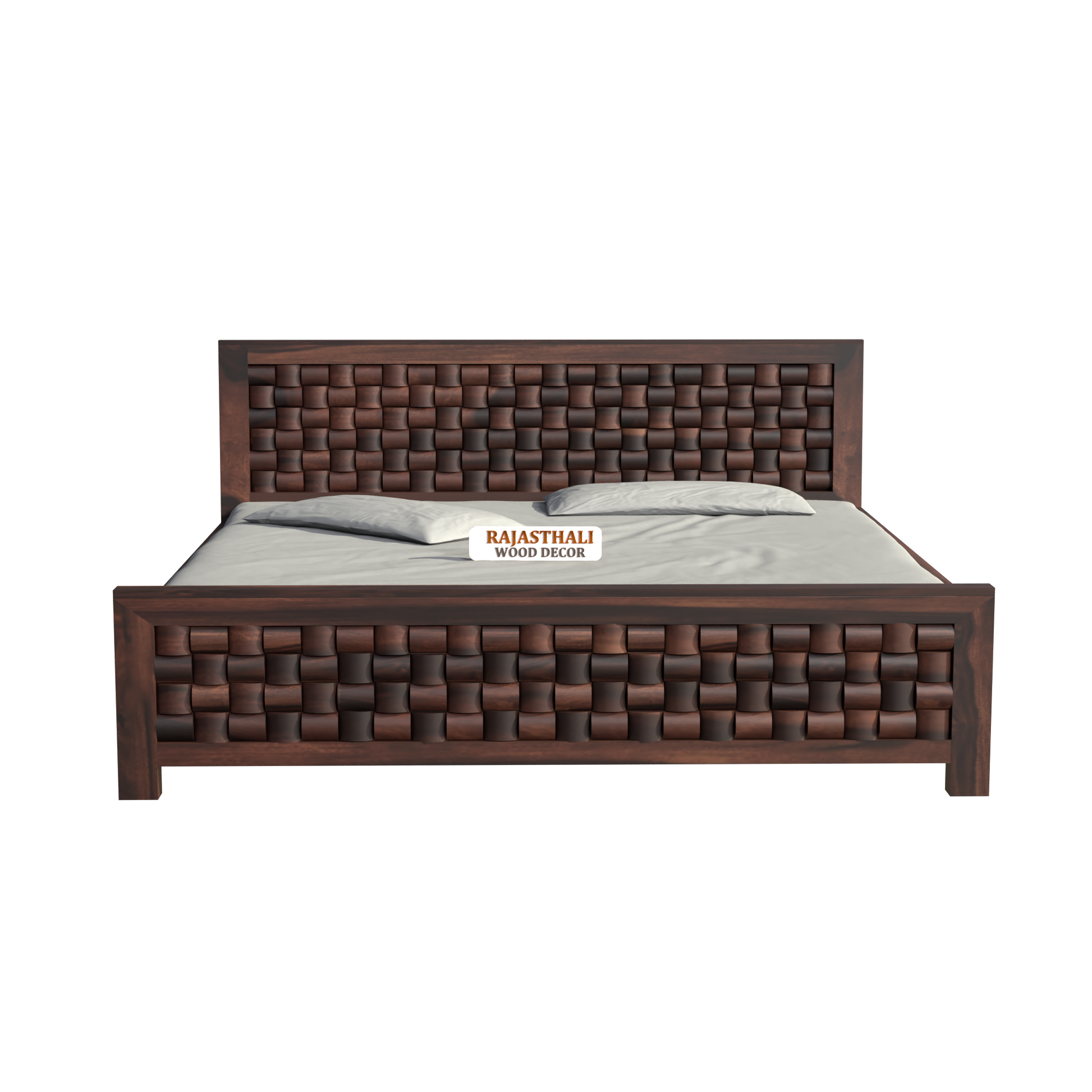 Solid Sheesham Wood King Size Bed with Headboard and Without Storage, Walnut Finish - Rajasthali Furniture 